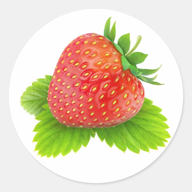 Strawberry on leaf classic round sticker (Front)