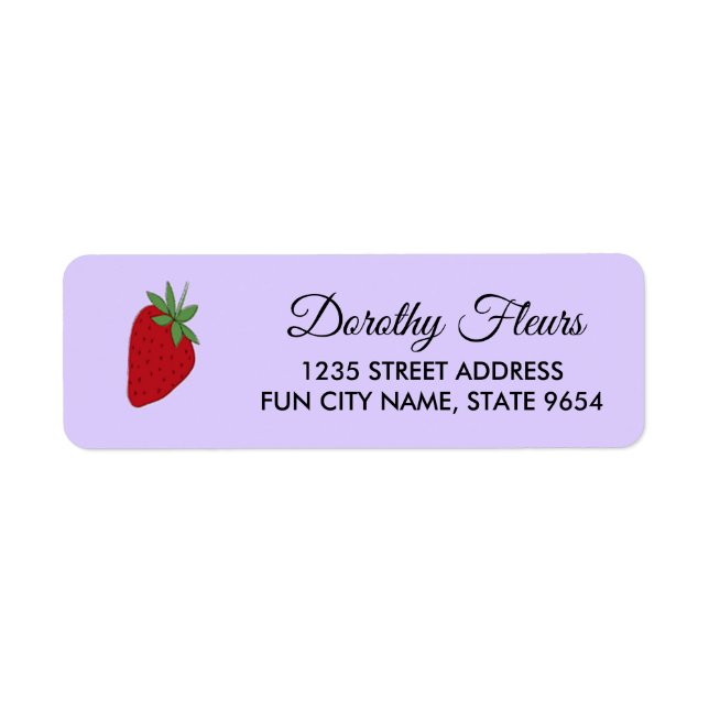 Strawberry on purple return address label (Front)