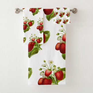 Strawberry on White Bath Towel Set