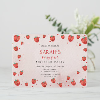 Strawberry One Birthday Invitation