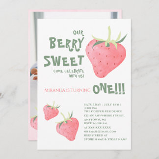 Strawberry OUR BERRY SWEET First Birthday Invitation