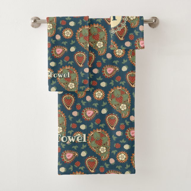 Strawberry Paisley Pattern Bath Towel Set (Insitu)