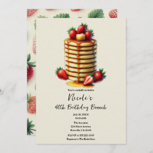 Strawberry Pancakes Stack Birthday Brunch  Invitation