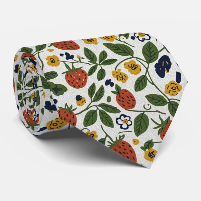 Strawberry & Pansy Floral Tie (Rolled)