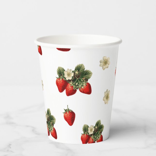 Strawberry paper cups with blossoms on white (Back)