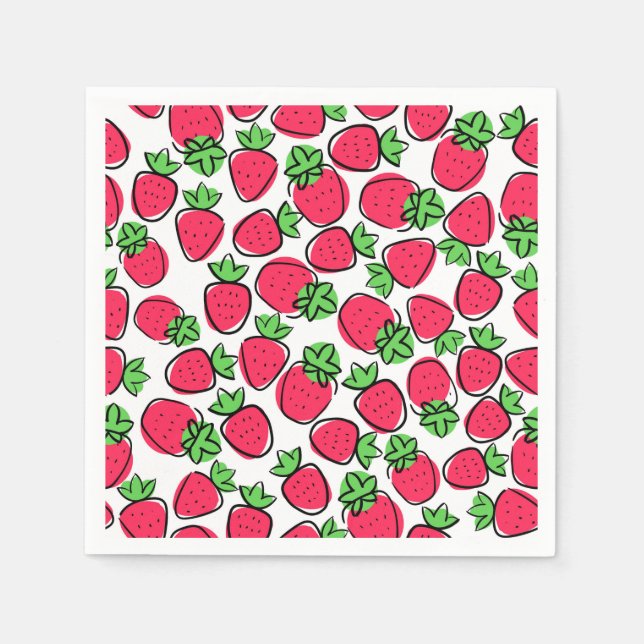 Strawberry Paper Napkins, Summer Fruit Party Napkin (Front)