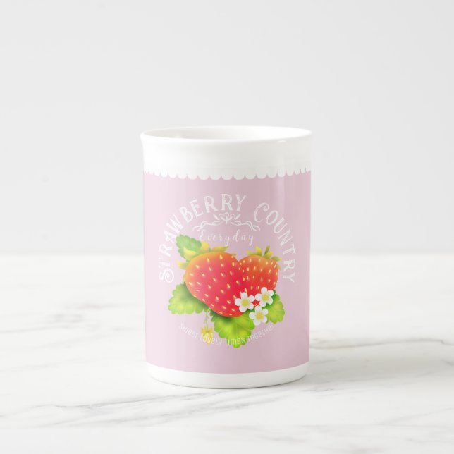 Strawberry Pastel Pink Design. Bone China Mug (Front)