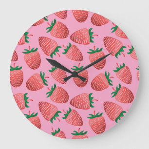 Strawberry Pastel: Vintage Sweetness Large Clock