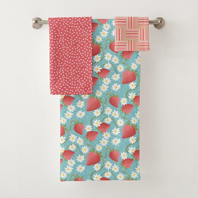 Strawberry Patch blue skies Bath Towel Set (Insitu)