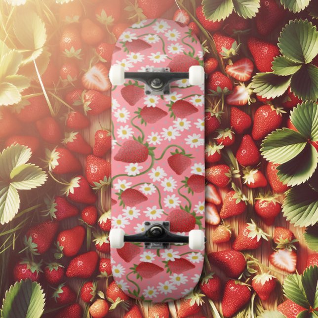 Strawberry Patch red and pink  Skateboard (Creator Uploaded)