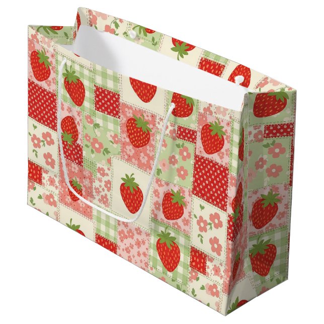 Strawberry Patchwork Picnic (4) Large Gift Bag (Front Angled)