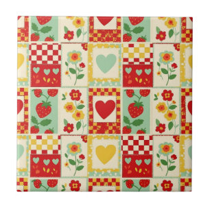 Strawberry Patchwork Picnic Ceramic Tile