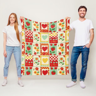 Strawberry Patchwork Picnic Fleece Blanket