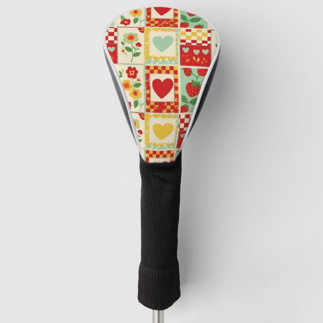 Strawberry Patchwork Picnic Golf Head Cover (Front)