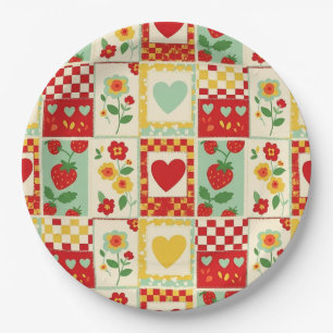 Strawberry Patchwork Picnic Paper Plate