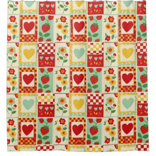 Strawberry Patchwork Picnic Shower Curtain