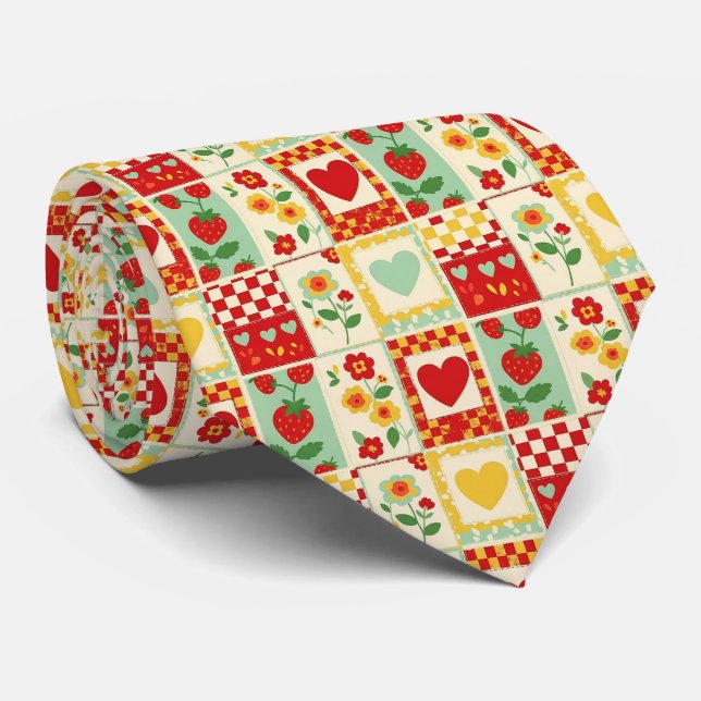 Strawberry Patchwork Picnic Tie (Rolled)