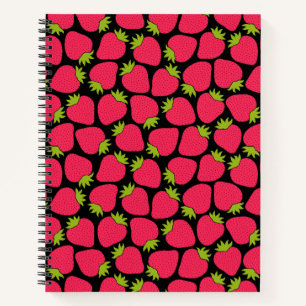 Strawberry Pattern, Aesthetic Cute Coral Notebook