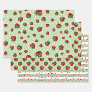 Strawberry Pattern Baby Shower Wrapping Paper Sheet