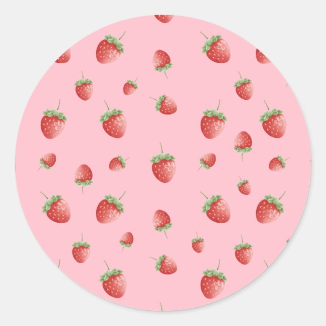 Strawberry Pattern Classic Round Sticker (Front)