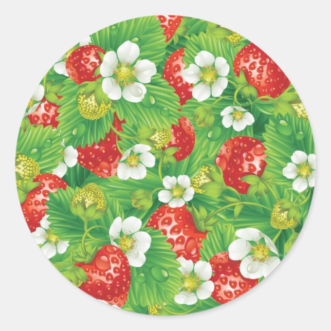 Strawberry pattern classic round sticker (Front)