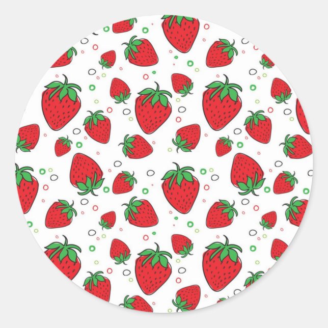 Strawberry pattern classic round sticker (Front)