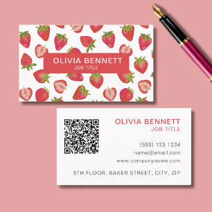 Strawberry Pattern Colourful QR Code Business Card