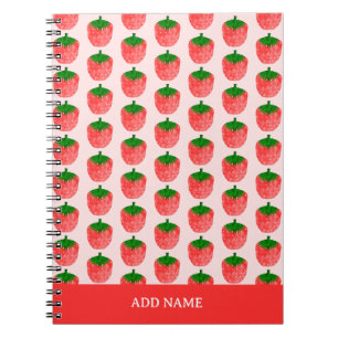 Strawberry Pattern Custom Name Notebook