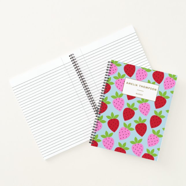 Strawberry Pattern Cute Colourful Personalised Notebook (Inside)