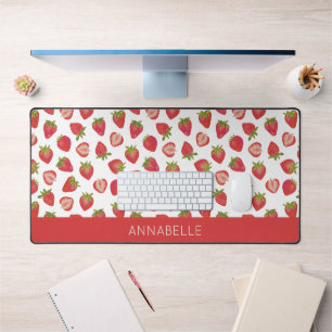 Strawberry Pattern First Name Desk Mat