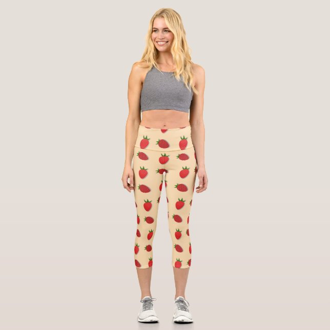 Strawberry pattern for fruit summertime good vibes capri leggings (Front)
