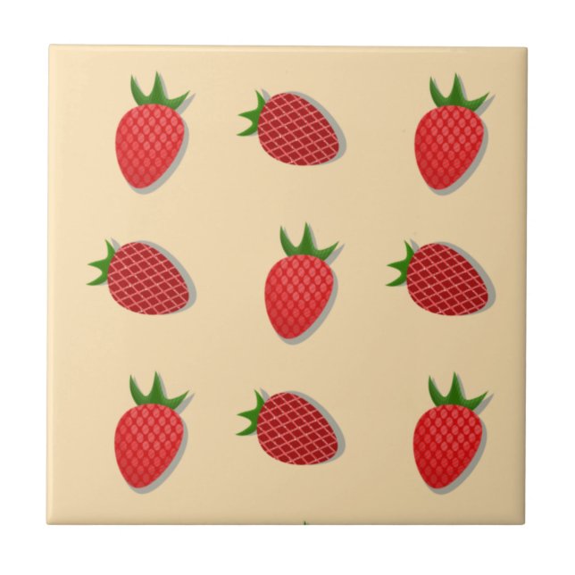 Strawberry pattern for fruit summertime good vibes ceramic tile (Front)