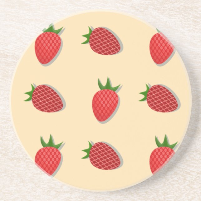 Strawberry pattern for fruit summertime good vibes coaster (Front)