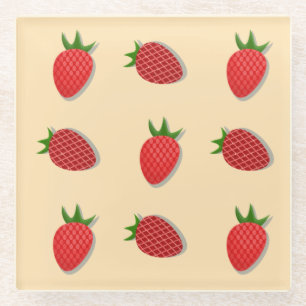 Strawberry pattern for fruit summertime good vibes glass coaster