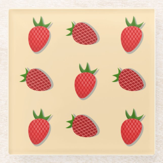 Strawberry pattern for fruit summertime good vibes glass coaster (Front)