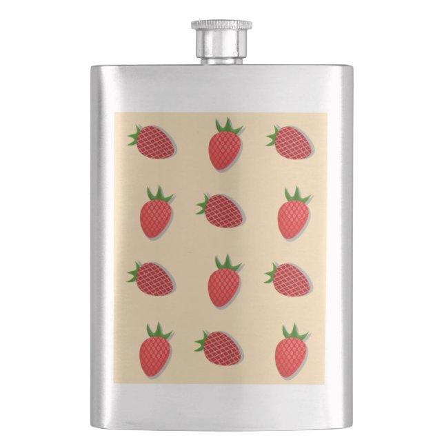 Strawberry pattern for fruit summertime good vibes hip flask (Front)