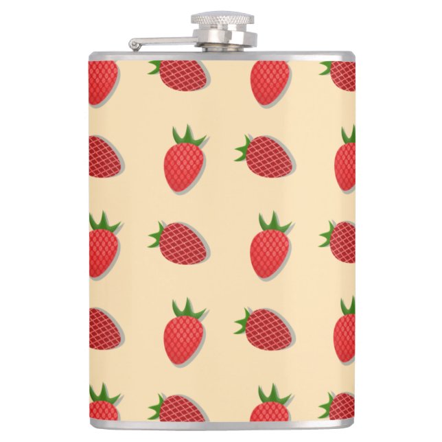Strawberry pattern for fruit summertime good vibes hip flask (Front)