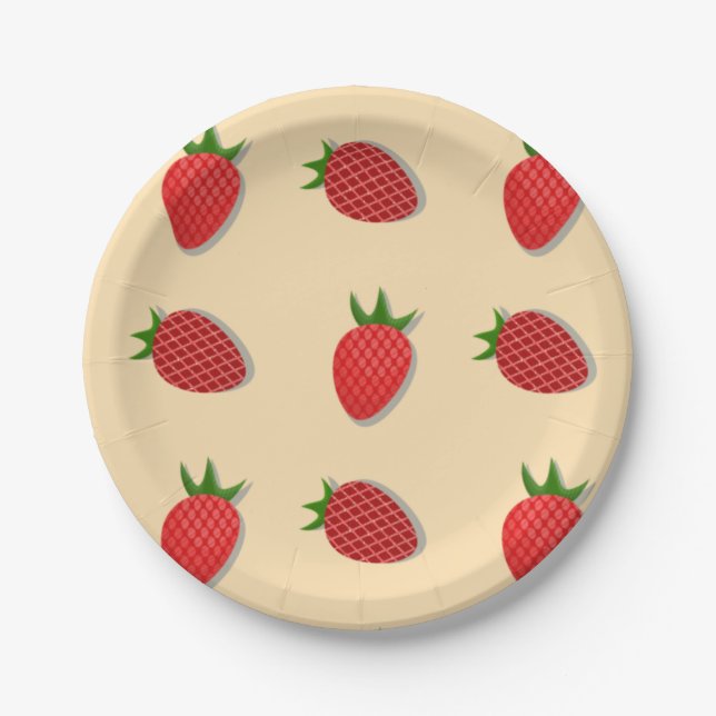 Strawberry pattern for fruit summertime good vibes paper plate (Front)