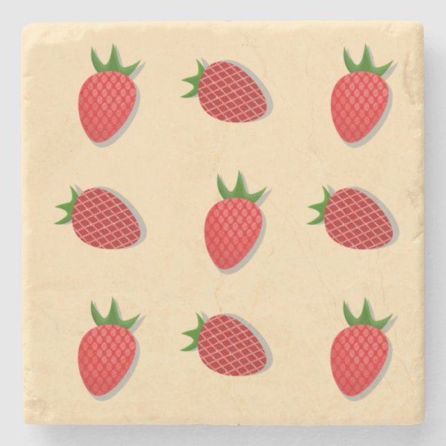 Strawberry pattern for fruit summertime good vibes stone coaster (Front)