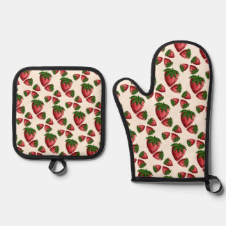 Strawberry Pattern Kitchen Pot Holder Oven Mitt & Pot Holder Set