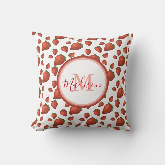 Strawberry Pattern Monogram Initial Name Custom Th Cushion (Front)