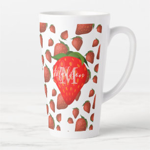 Strawberry Pattern Monogram Initial Name Latte Mug