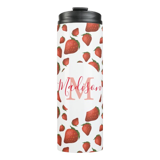 Strawberry Pattern Monogram Initial Name Thermal Tumbler (Front)