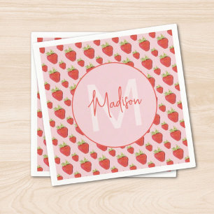 Strawberry Pattern Monogram  Napkin