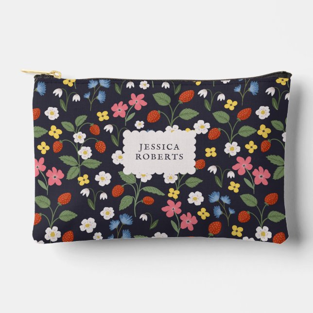  strawberry pattern navy  accessory pouch (Front)