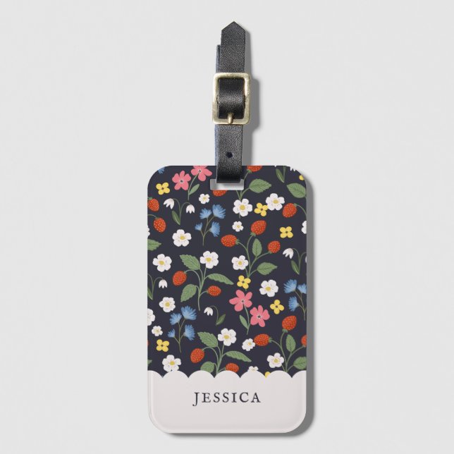 strawberry pattern navy  luggage tag (Front Vertical)
