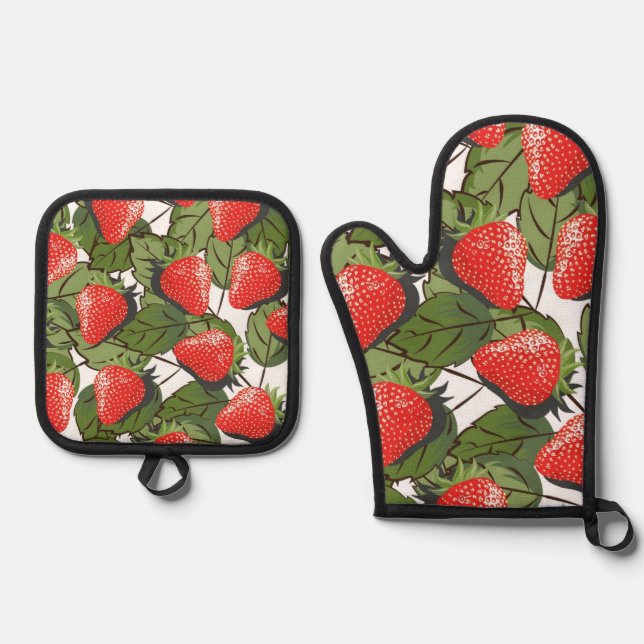Strawberry pattern oven mitt & pot holder set (Front)