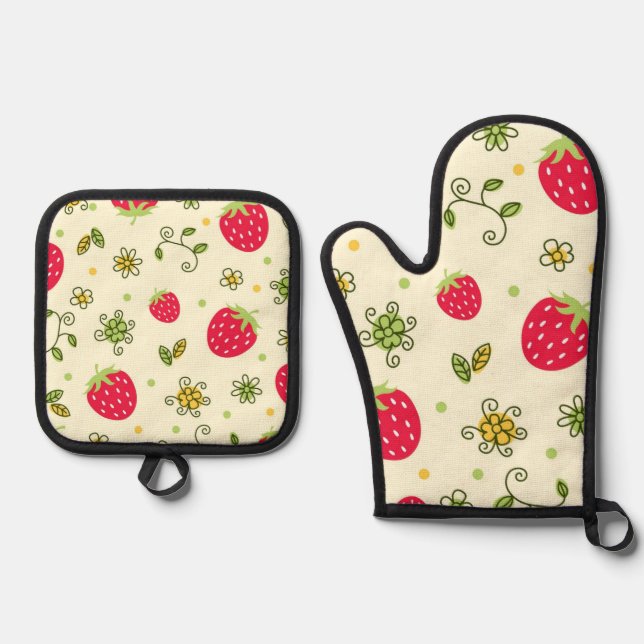 Strawberry pattern oven mitt & pot holder set (Front)