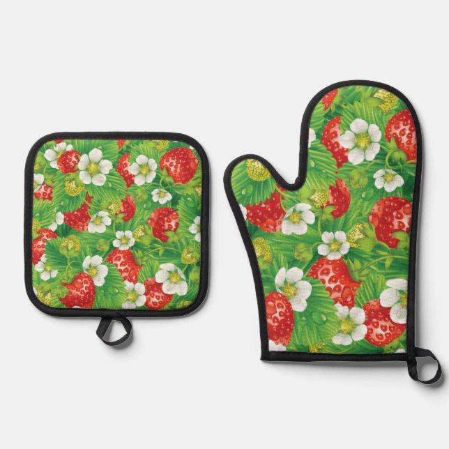 Strawberry pattern oven mitt & pot holder set (Front)
