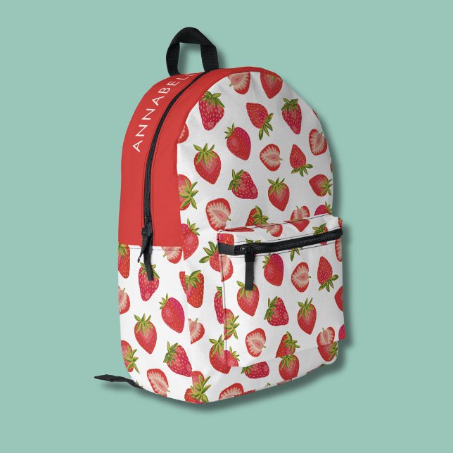 Strawberry pattern printed backpack (Strawberry pattern personalzed name backpack)